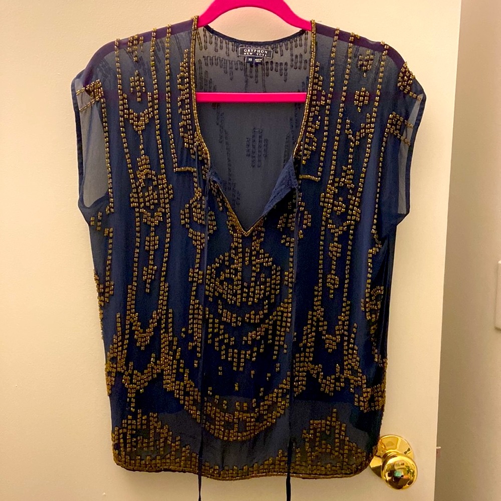 Gryphon beaded silk top size xs